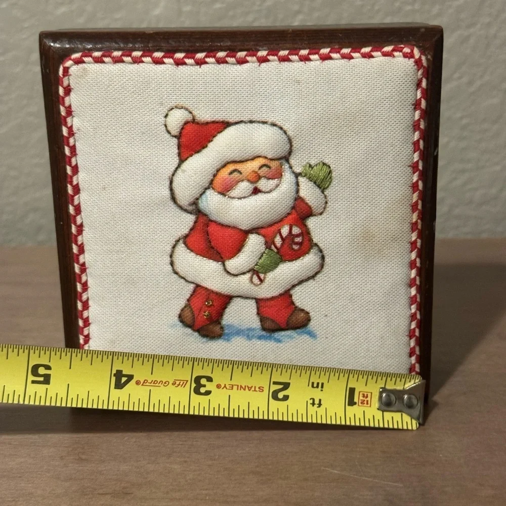 Vintage wooden Santa Embroidered Holiday Box
